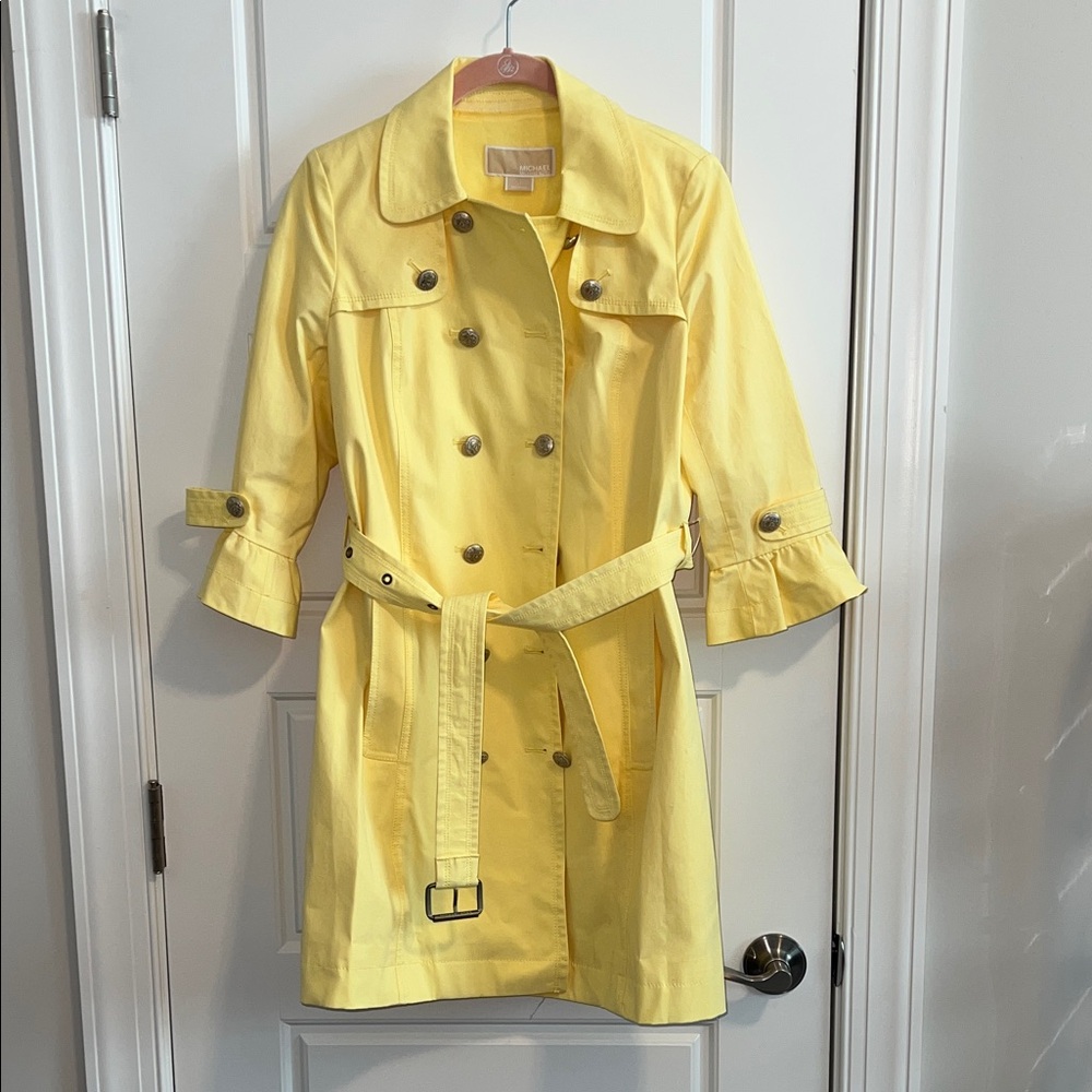 Michael Kors Butter Yellow Double-Breasted Trench Coat with Belt